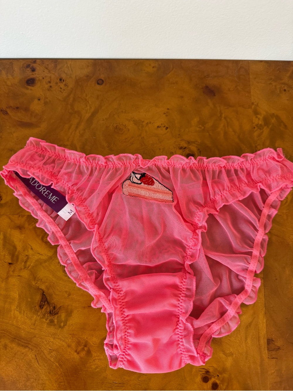 Adore me embroidered cake undies with ruffles size medium new with tags